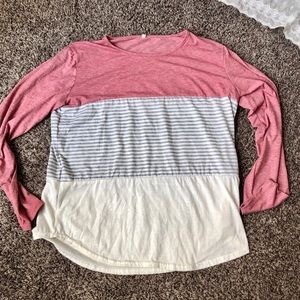 Mauve pink color block long sleeve shirt
